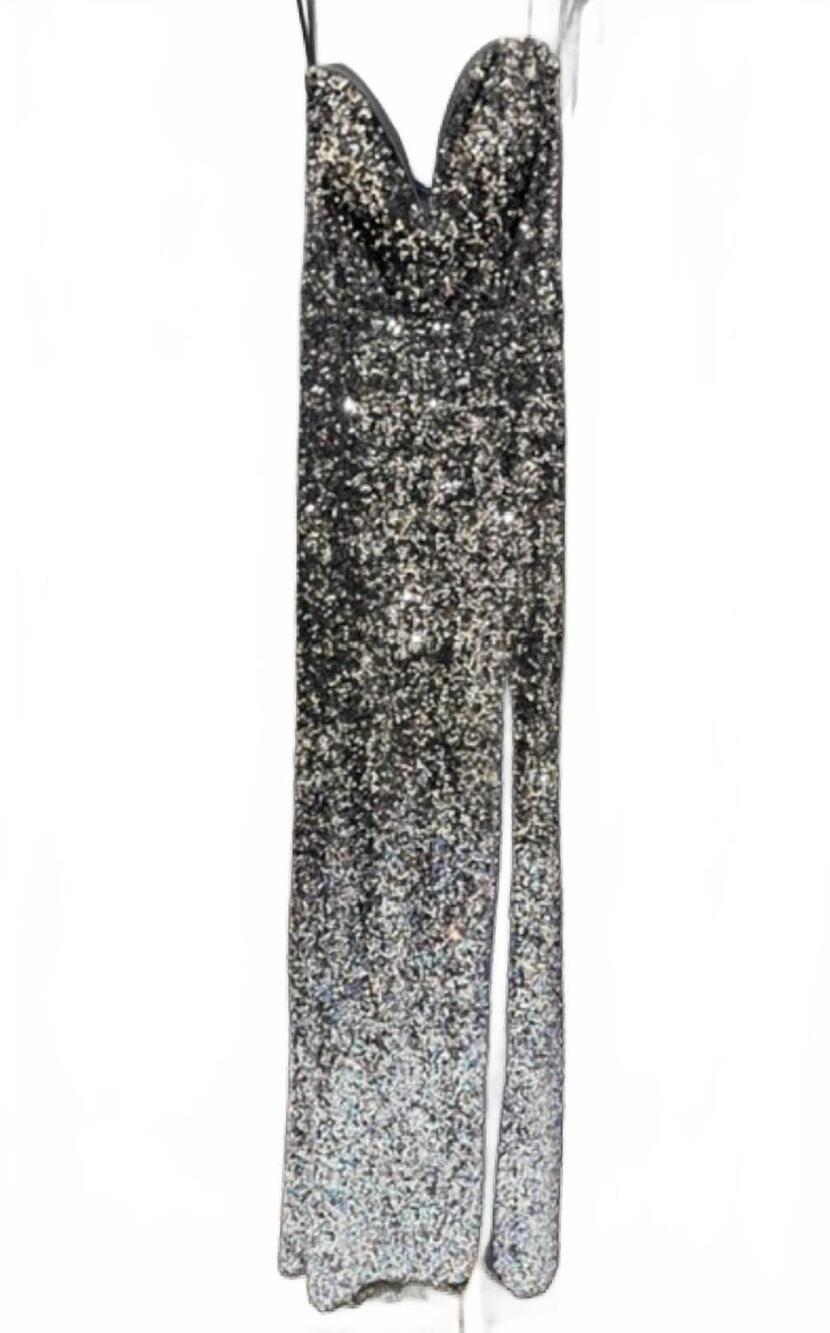 NEW ALYCE PARIS women's sequin long evening gown in gunmetal